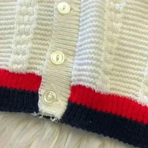 vtg turbo acrylic sweater boy girl size 6+ months white blue red - Picture 4 of 6